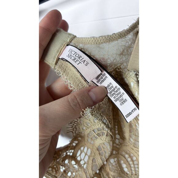 VICTORIA'S‎ SECRET BEIGE LACE UNDERWIRE PUSH-UP BRA SIZE 32DD - Picture 3 of 4